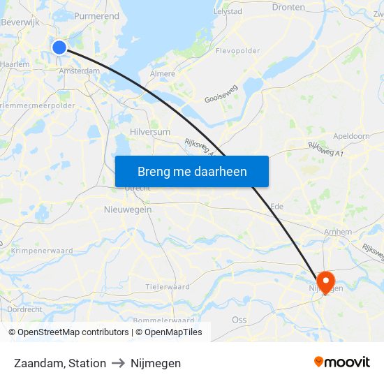Zaandam, Station to Nijmegen map