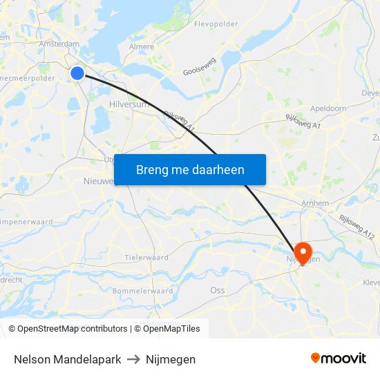 Nelson Mandelapark to Nijmegen map