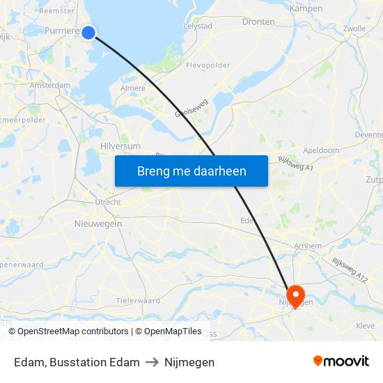 Edam, Busstation Edam to Nijmegen map