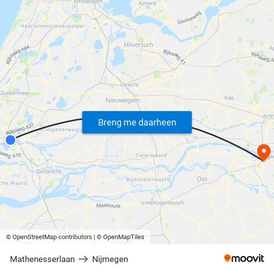 Mathenesserlaan to Nijmegen map