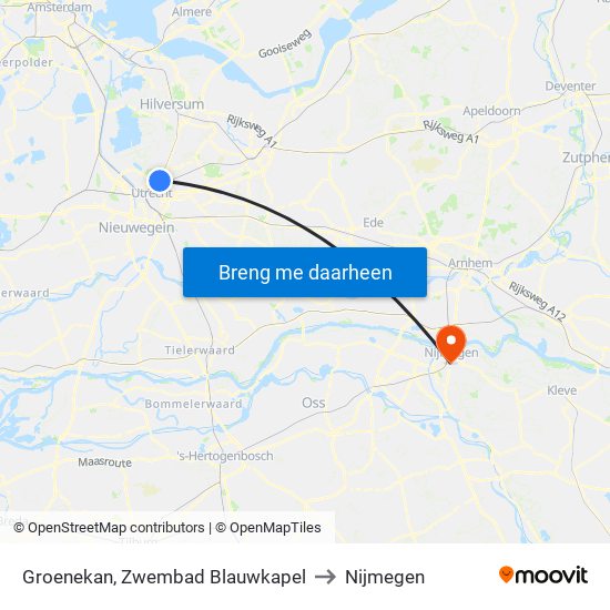 Groenekan, Zwembad Blauwkapel to Nijmegen map