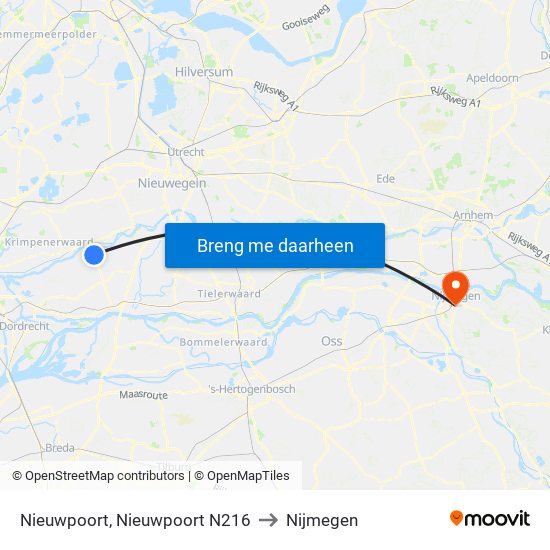 Nieuwpoort, Nieuwpoort N216 to Nijmegen map