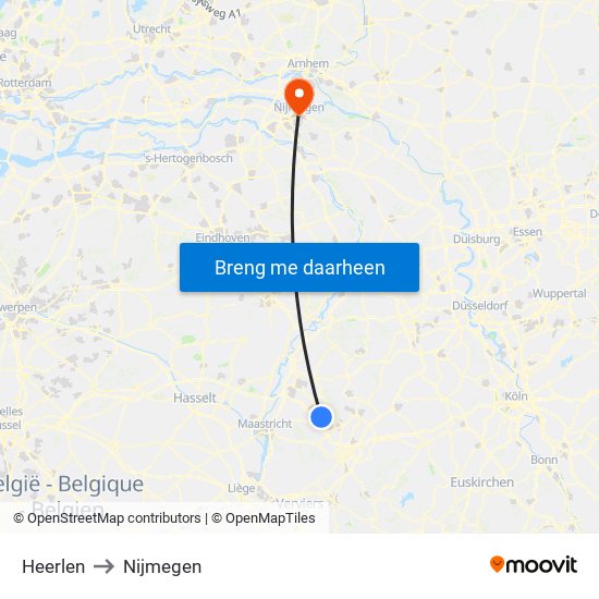 Heerlen to Nijmegen map