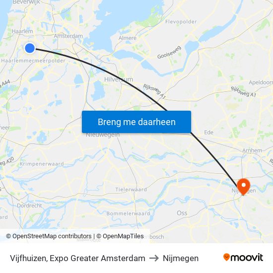 Vijfhuizen, Expo Greater Amsterdam to Nijmegen map