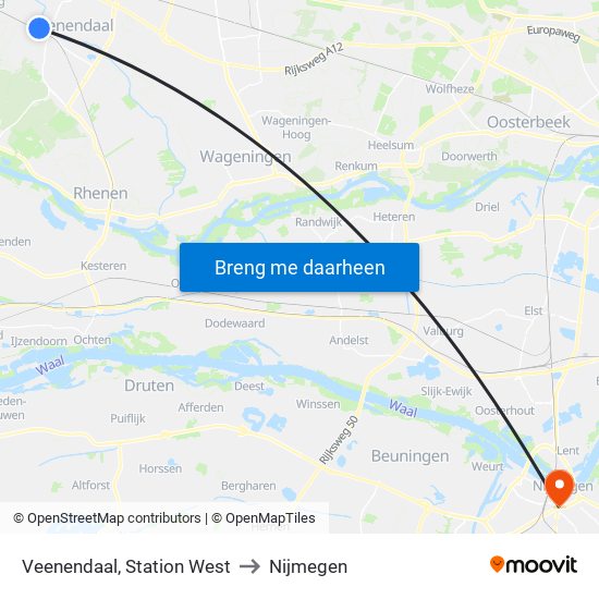 Veenendaal, Station West to Nijmegen map