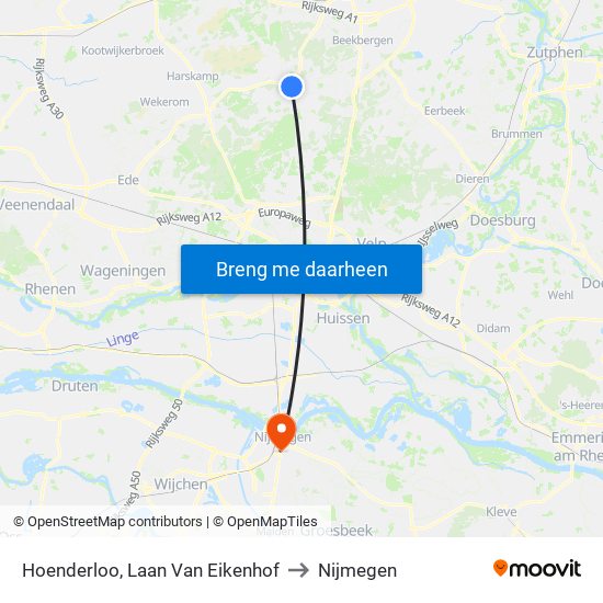 Hoenderloo, Laan Van Eikenhof to Nijmegen map
