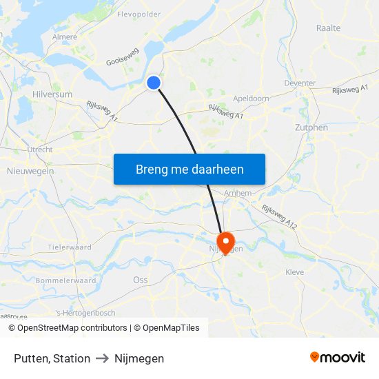 Putten, Station to Nijmegen map