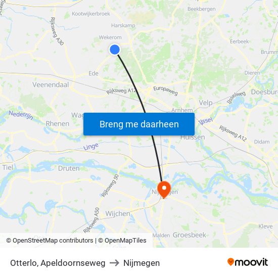 Otterlo, Apeldoornseweg to Nijmegen map