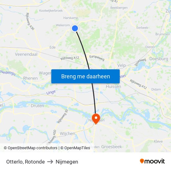 Otterlo, Rotonde to Nijmegen map