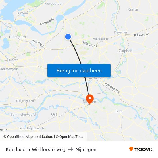 Koudhoorn, Wildforsterweg to Nijmegen map