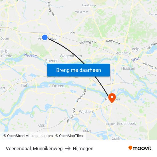 Veenendaal, Munnikenweg to Nijmegen map