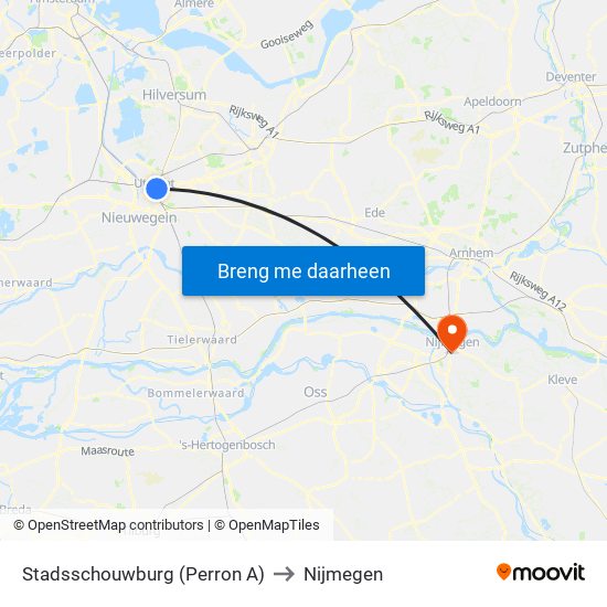Stadsschouwburg (Perron A) to Nijmegen map
