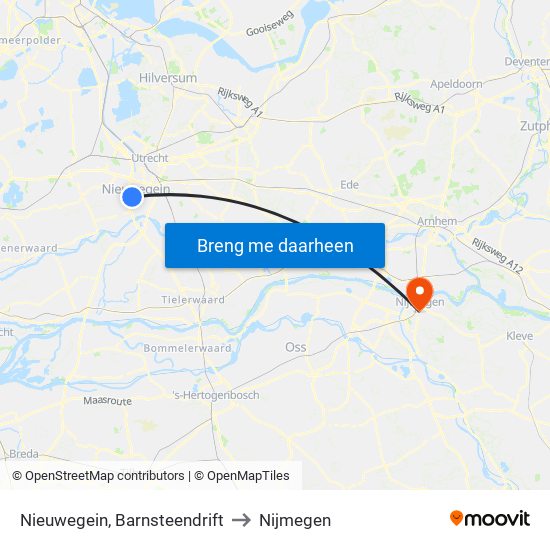Nieuwegein, Barnsteendrift to Nijmegen map