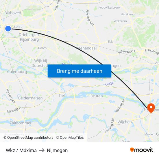 Wkz / Máxima to Nijmegen map