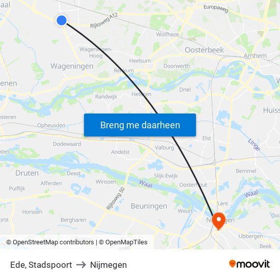 Ede, Stadspoort to Nijmegen map