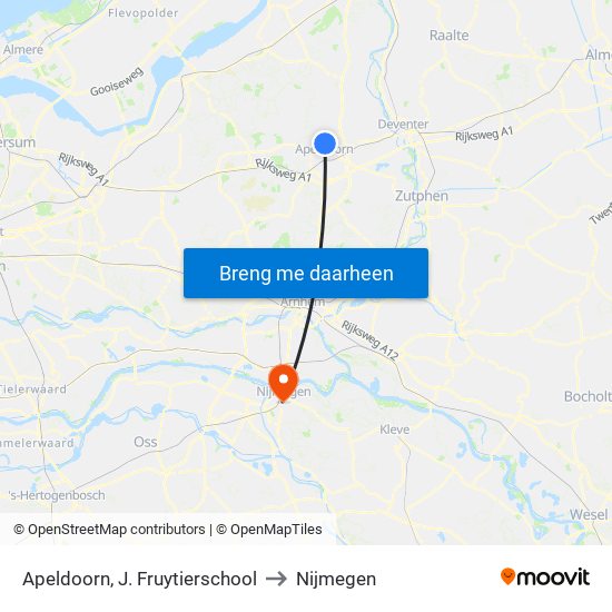 Apeldoorn, J. Fruytierschool to Nijmegen map