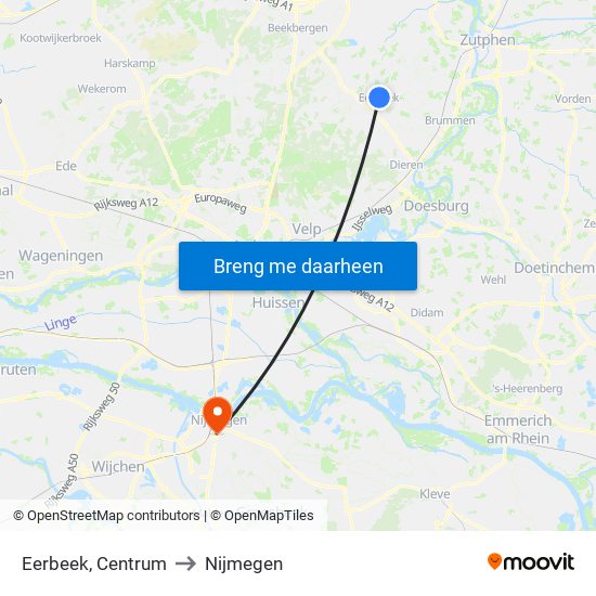 Eerbeek, Centrum to Nijmegen map