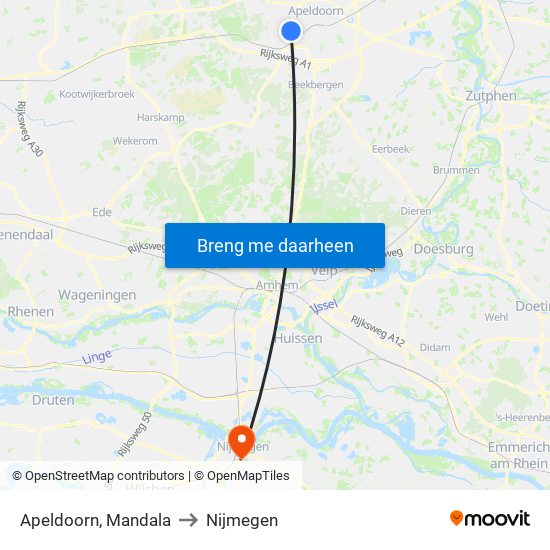 Apeldoorn, Mandala to Nijmegen map