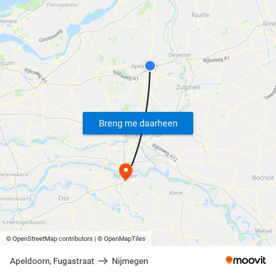 Apeldoorn, Fugastraat to Nijmegen map