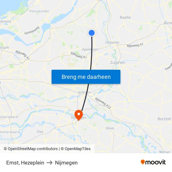 Emst, Hezeplein to Nijmegen map