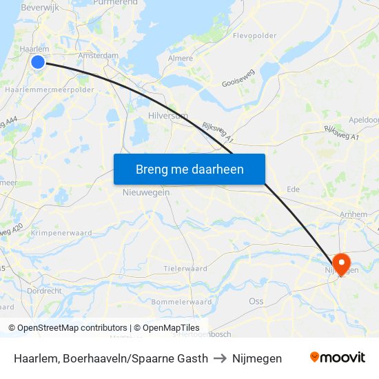 Haarlem, Boerhaaveln/Spaarne Gasth to Nijmegen map
