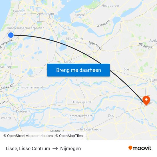 Lisse, Lisse Centrum to Nijmegen map