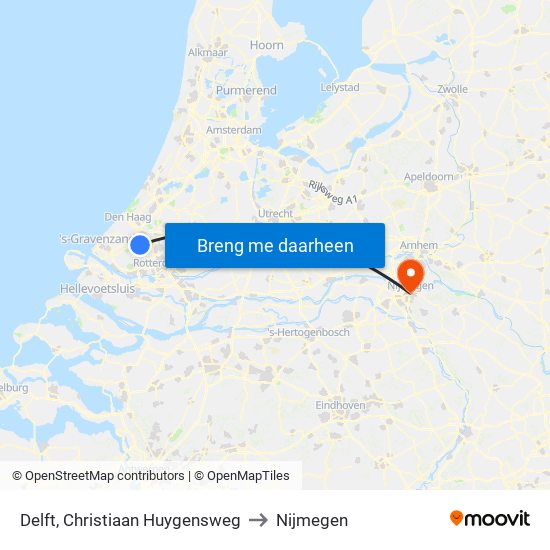 Delft, Christiaan Huygensweg to Nijmegen map