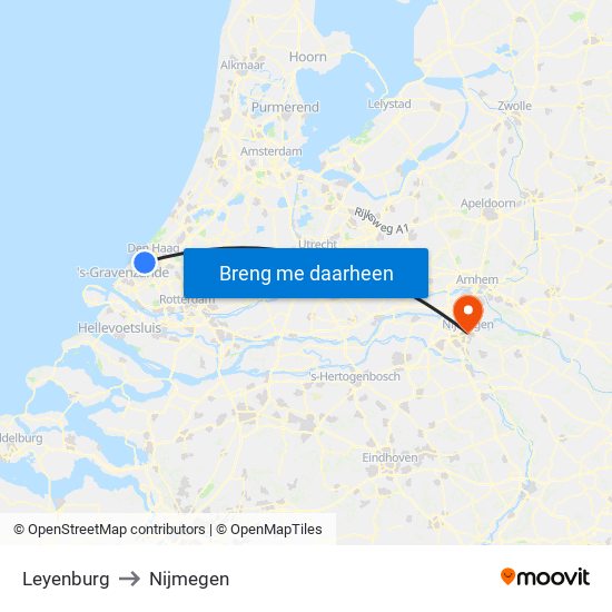 Leyenburg to Nijmegen map