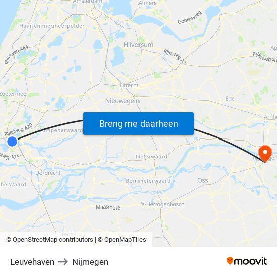 Leuvehaven to Nijmegen map