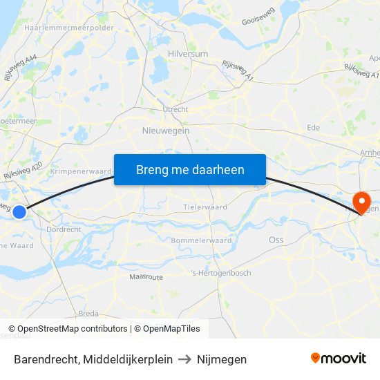 Barendrecht, Middeldijkerplein to Nijmegen map