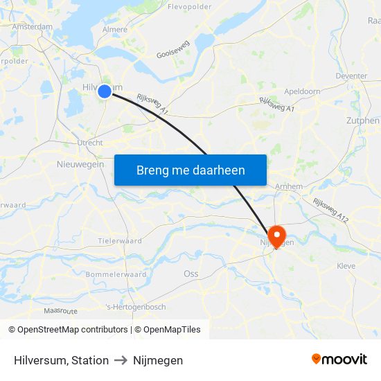 Hilversum, Station to Nijmegen map