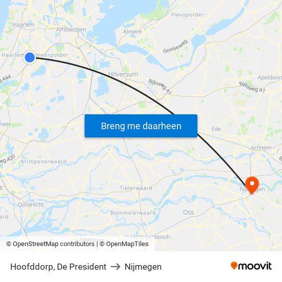 Hoofddorp, De President to Nijmegen map