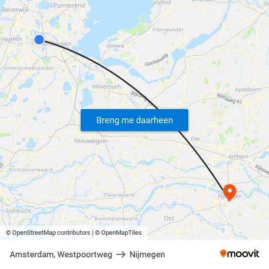 Amsterdam, Westpoortweg to Nijmegen map