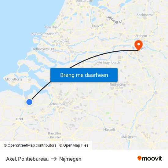 Axel, Politiebureau to Nijmegen map