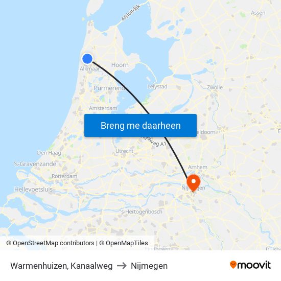 Warmenhuizen, Kanaalweg to Nijmegen map