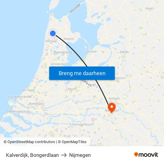 Kalverdijk, Bongerdlaan to Nijmegen map