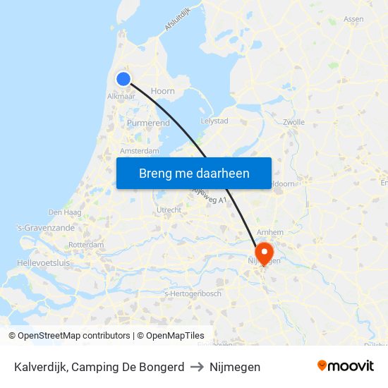 Kalverdijk, Camping De Bongerd to Nijmegen map