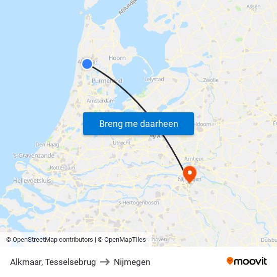 Alkmaar, Tesselsebrug to Nijmegen map