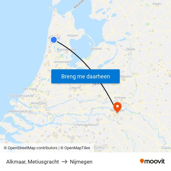 Alkmaar, Metiusgracht to Nijmegen map