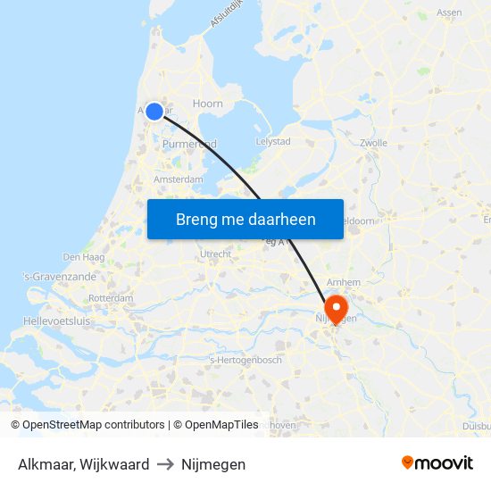 Alkmaar, Wijkwaard to Nijmegen map