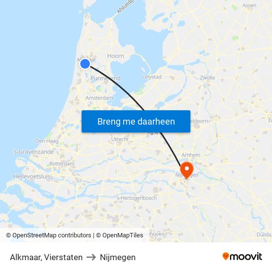 Alkmaar, Vierstaten to Nijmegen map