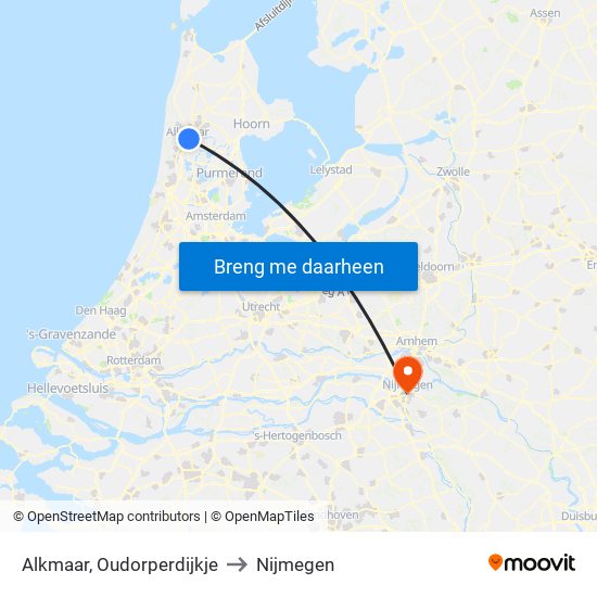 Alkmaar, Oudorperdijkje to Nijmegen map