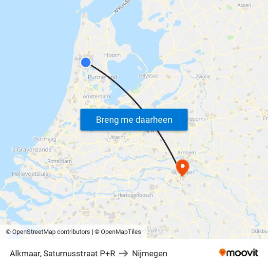 Alkmaar, Saturnusstraat P+R to Nijmegen map