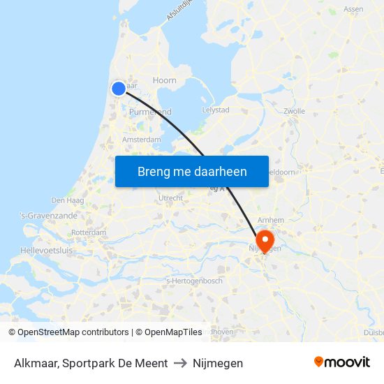 Alkmaar, Sportpark De Meent to Nijmegen map