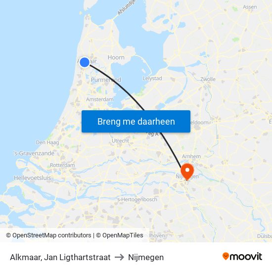 Alkmaar, Jan Ligthartstraat to Nijmegen map