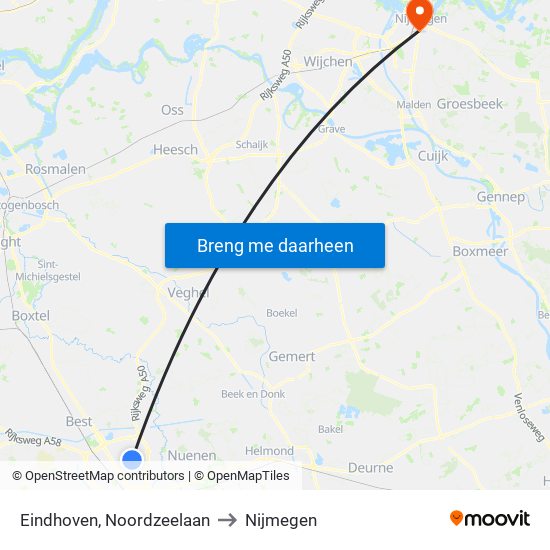 Eindhoven, Noordzeelaan to Nijmegen map