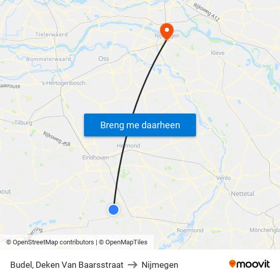 Budel, Deken Van Baarsstraat to Nijmegen map