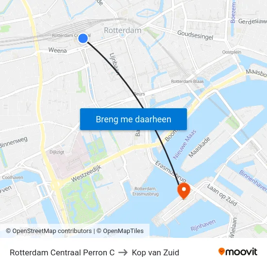 Rotterdam Centraal Perron C to Kop van Zuid map