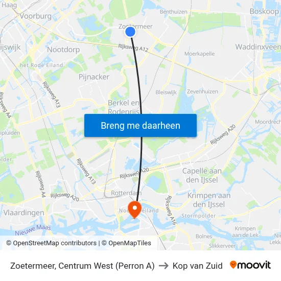 Zoetermeer, Centrum West (Perron A) to Kop van Zuid map