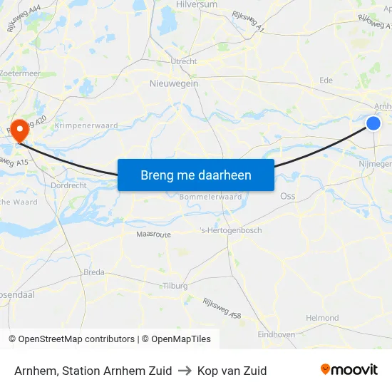 Arnhem, Station Arnhem Zuid to Kop van Zuid map